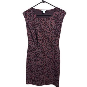 Nine West Orange Black Cheetah Print Cap Sleeve Sheath Knit Dress Sz XS NEW
